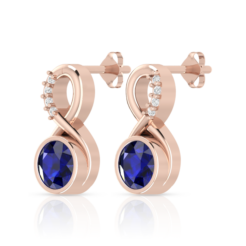 Round Blue Sapphire Infinity Rose Gold Plated Earrings
