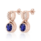 Round Blue Sapphire Infinity Rose Gold Plated Earrings