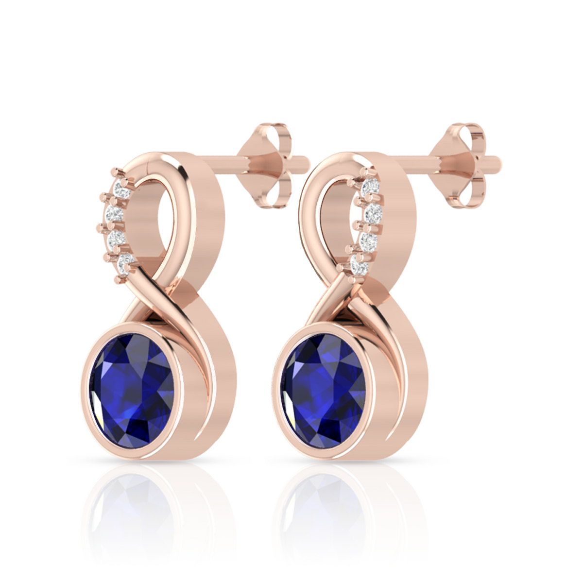 Round Blue Sapphire Infinity Rose Gold Plated Earrings