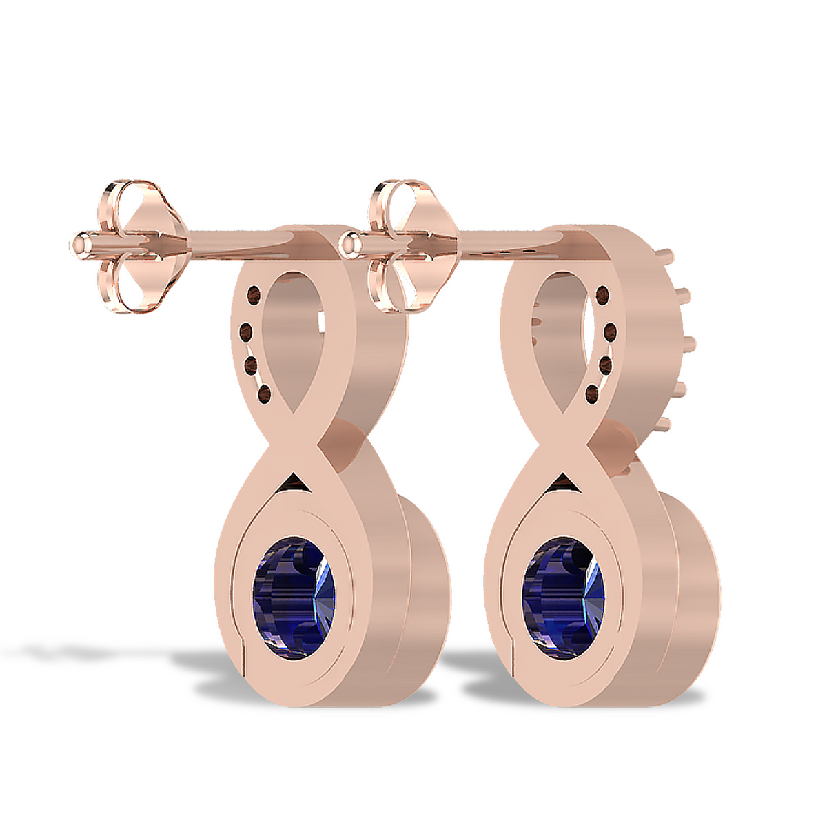 Round Blue Sapphire Infinity Rose Gold Plated Earrings