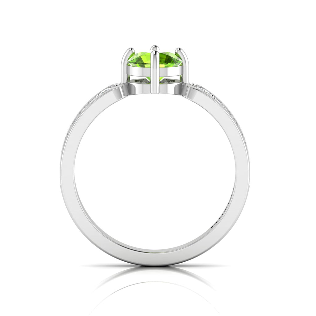Round-Cut Peridot And Diamond Sterling Silver Solitaire Ring