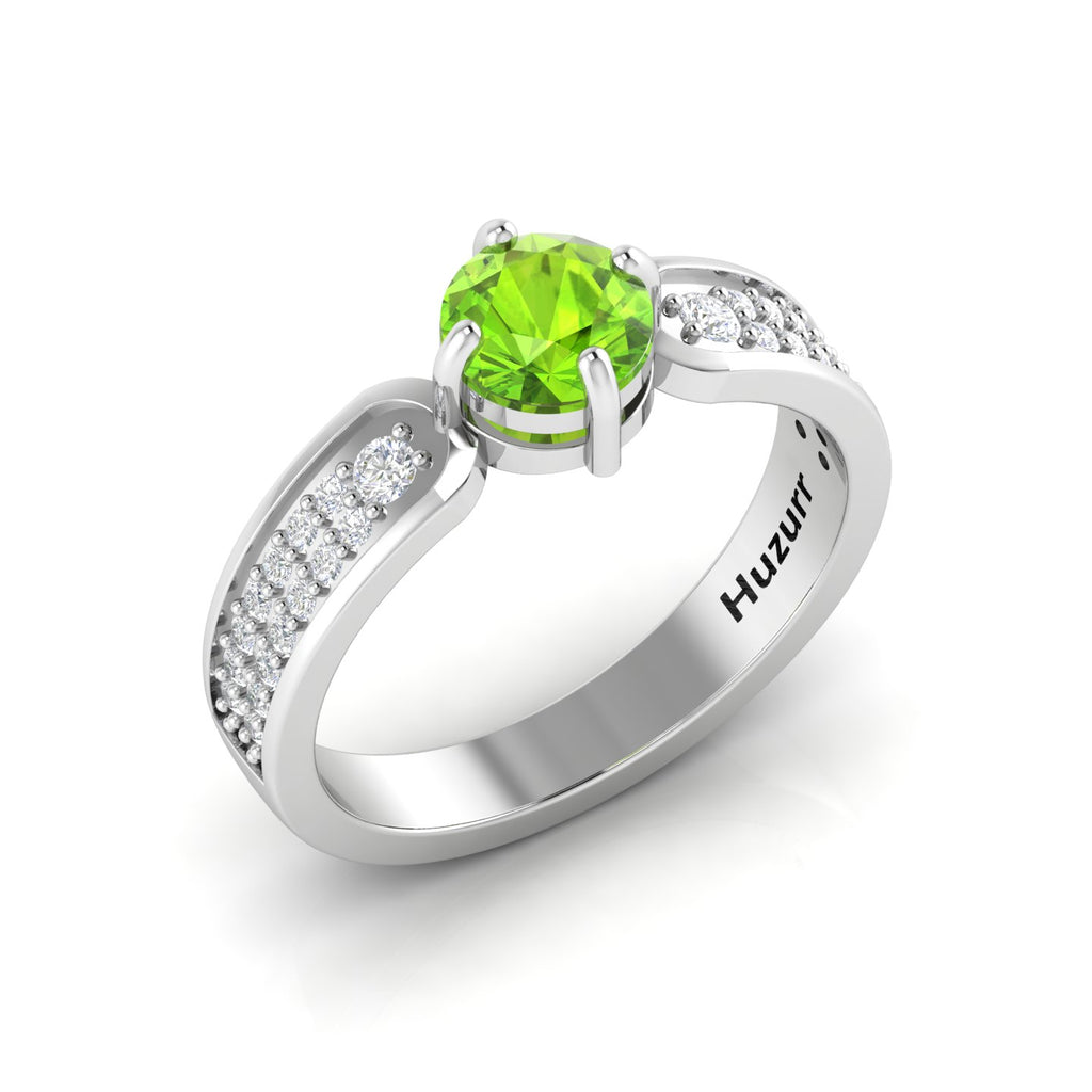 Round-Cut Peridot And Diamond Sterling Silver Solitaire Ring