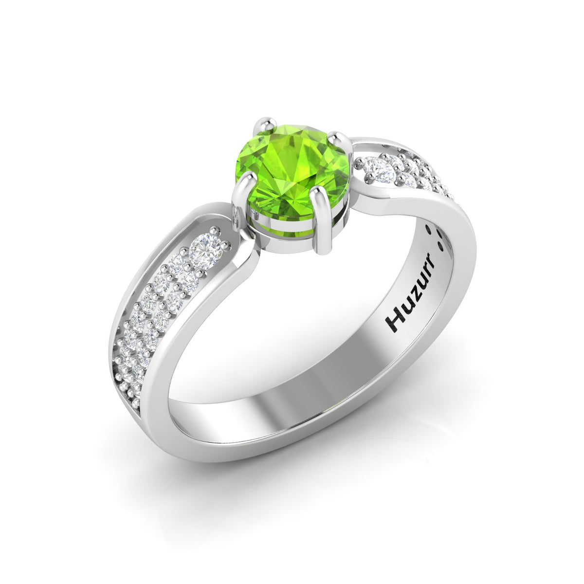 Round-Cut Peridot And Diamond Sterling Silver Solitaire Ring