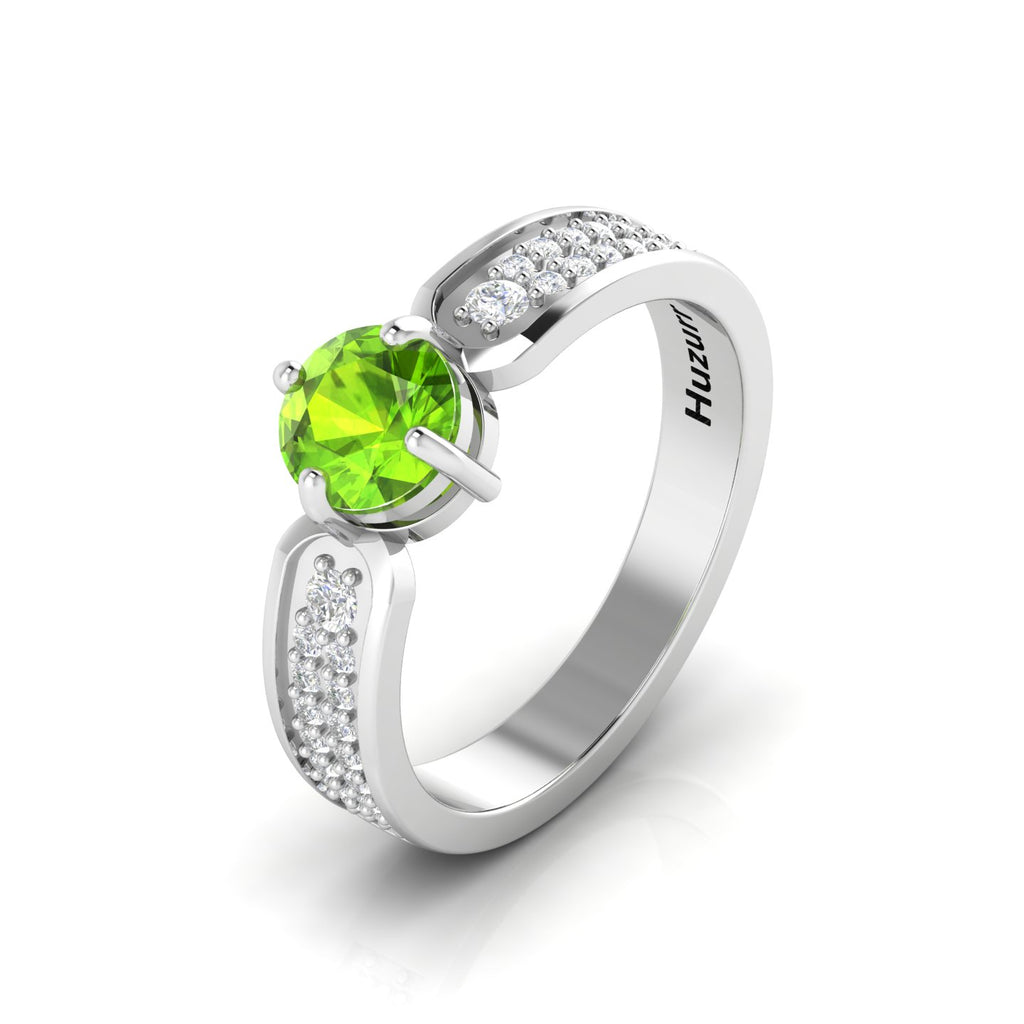 Round-Cut Peridot And Diamond Sterling Silver Solitaire Ring
