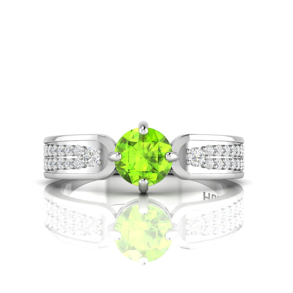 Round-Cut Peridot And Diamond Sterling Silver Solitaire Ring