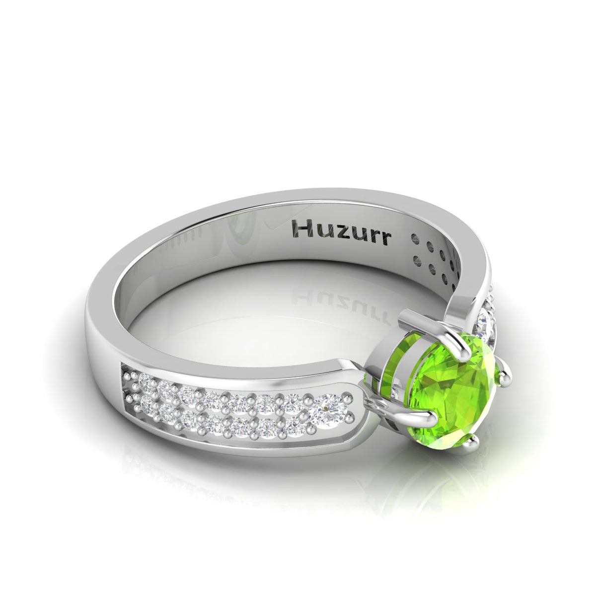 Round-Cut Peridot And Diamond Sterling Silver Solitaire Ring