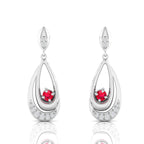 Round Ruby Dangle Drop Sterling Silver Earrings