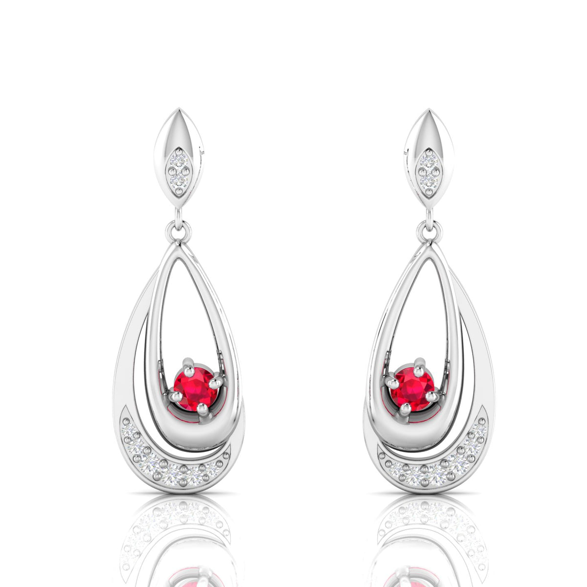 Round Ruby Dangle Drop Sterling Silver Earrings