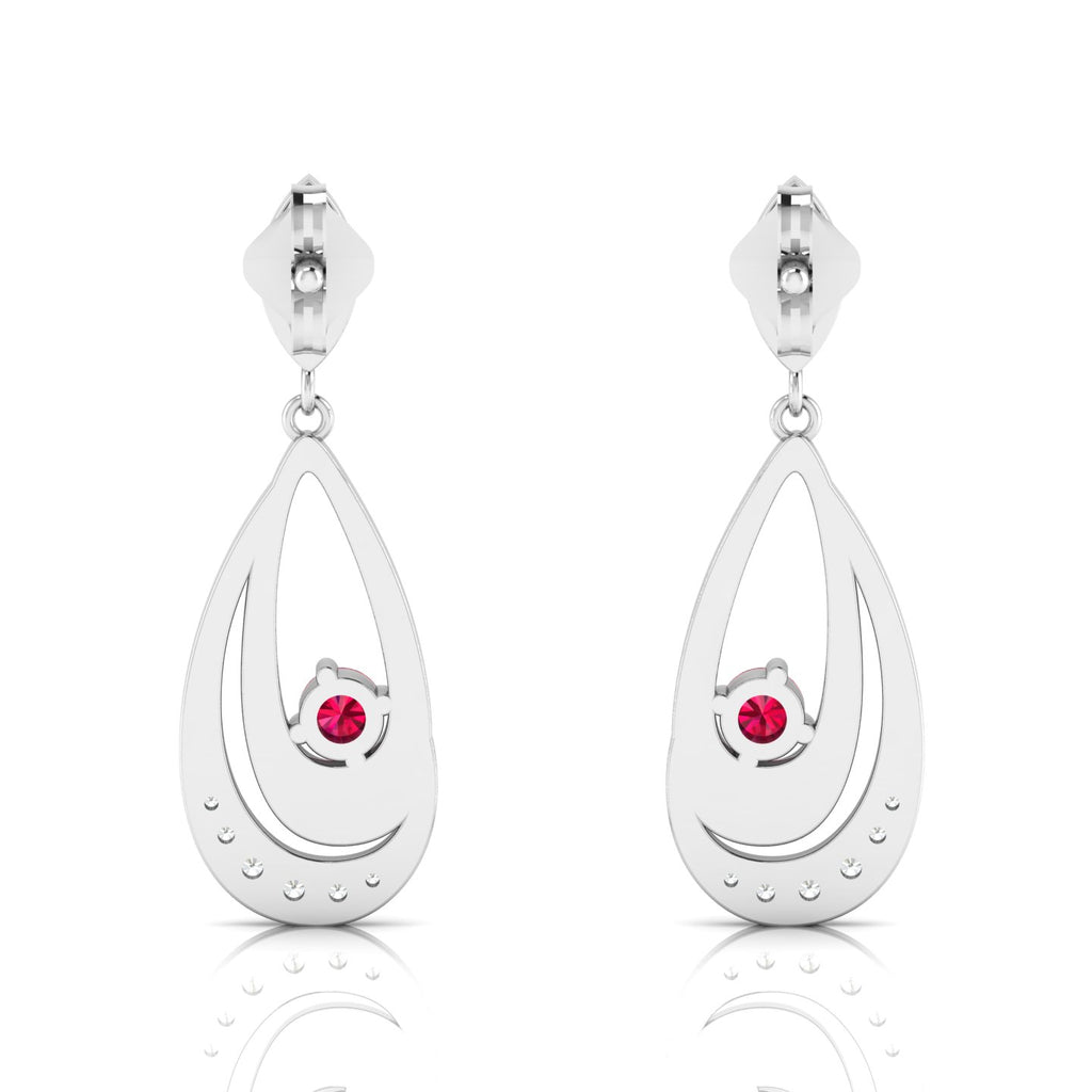 Round Ruby Dangle Drop Sterling Silver Earrings