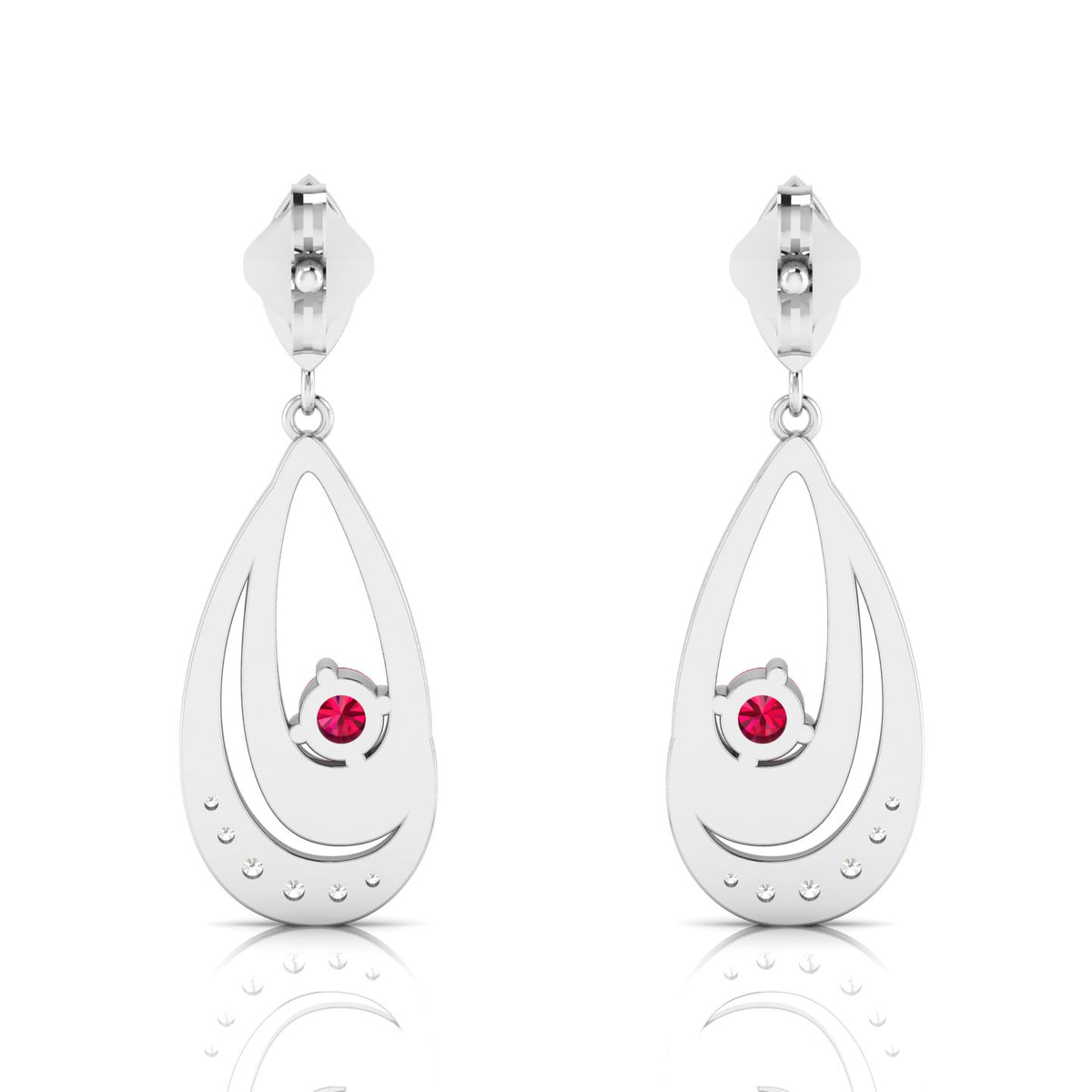 Round Ruby Dangle Drop Sterling Silver Earrings