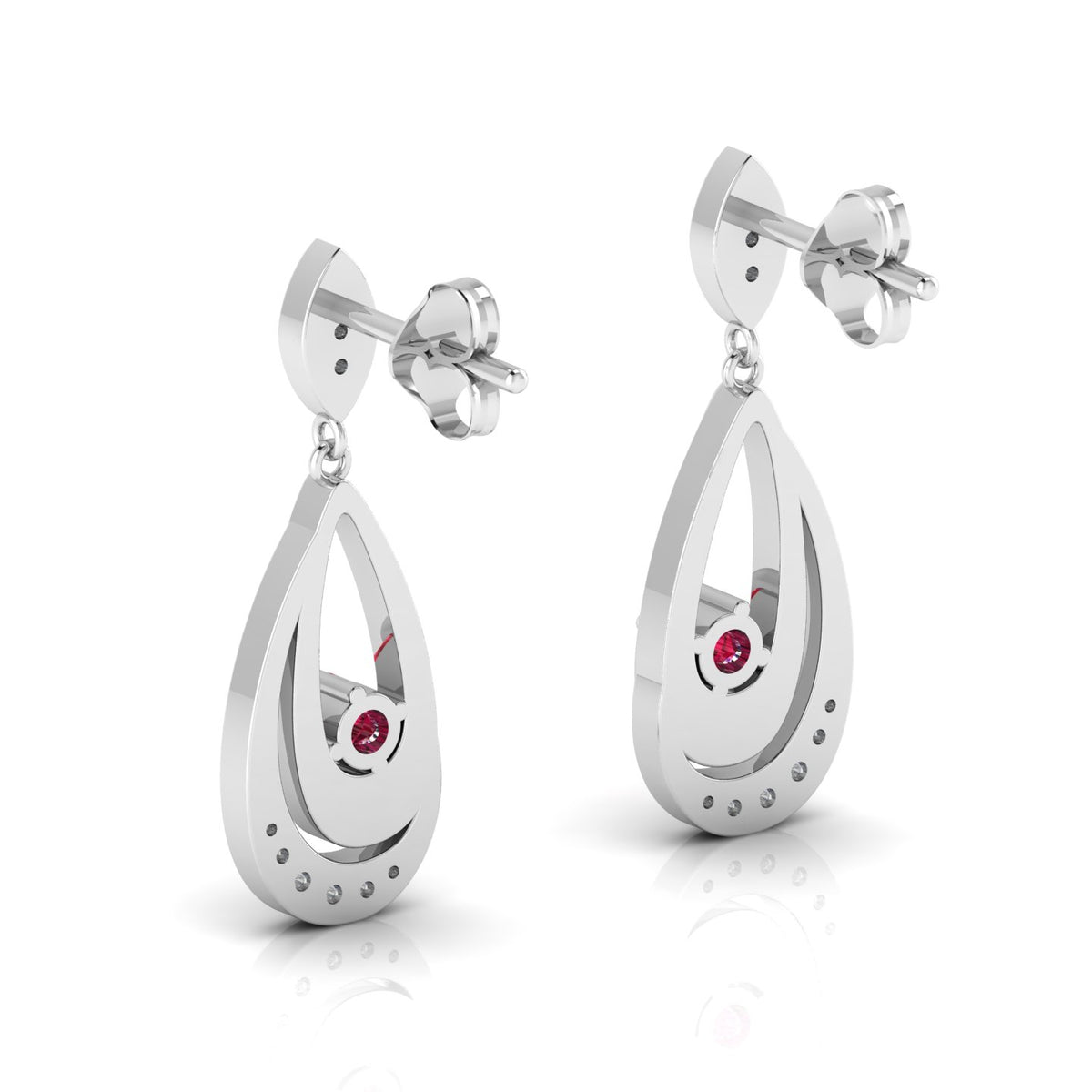 Round Ruby Dangle Drop Sterling Silver Earrings