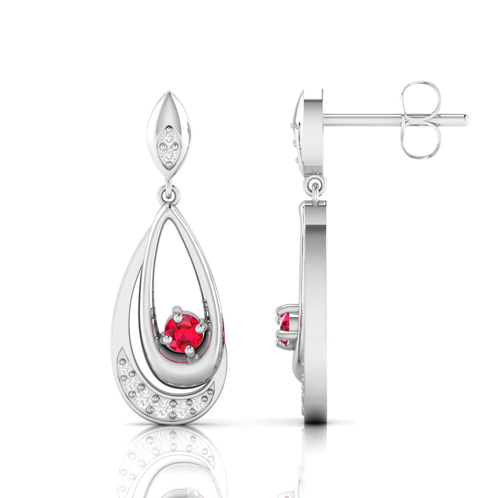 Round Ruby Dangle Drop Sterling Silver Earrings