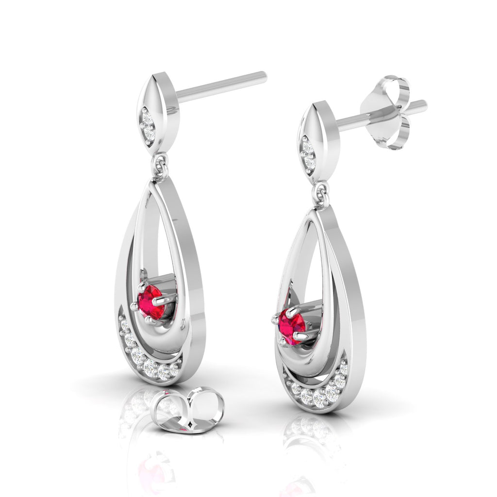 Round Ruby Dangle Drop Sterling Silver Earrings