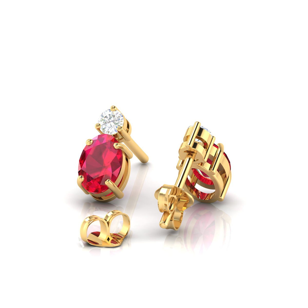 Ruby & Diamond Gold Plated Stud Earrings