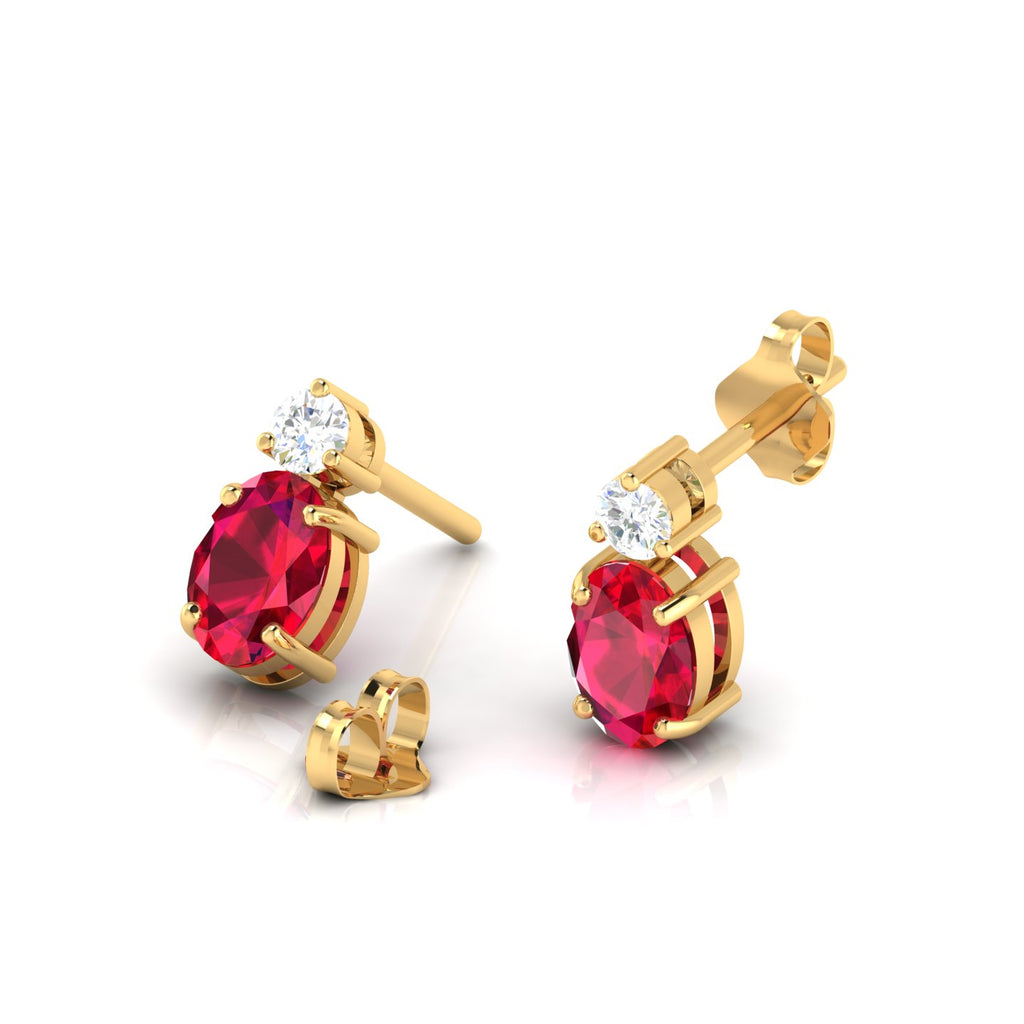 Ruby & Diamond Gold Plated Stud Earrings