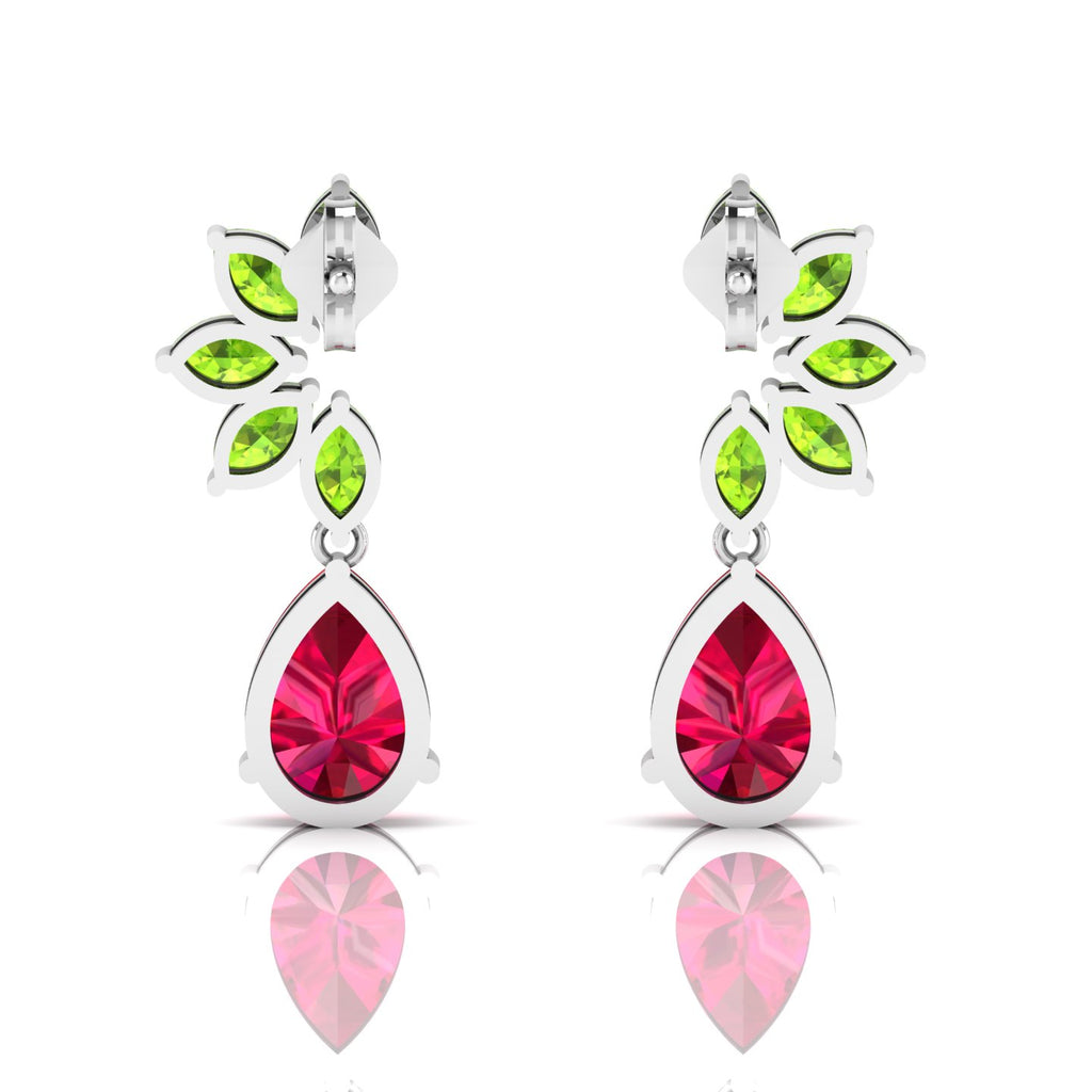Sterling Silver Ruby & Peridot Tear Drop Earrings