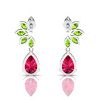 Sterling Silver Ruby & Peridot Tear Drop Earrings