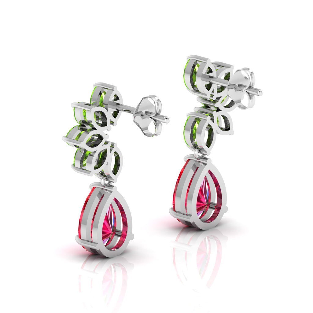 Sterling Silver Ruby & Peridot Tear Drop Earrings