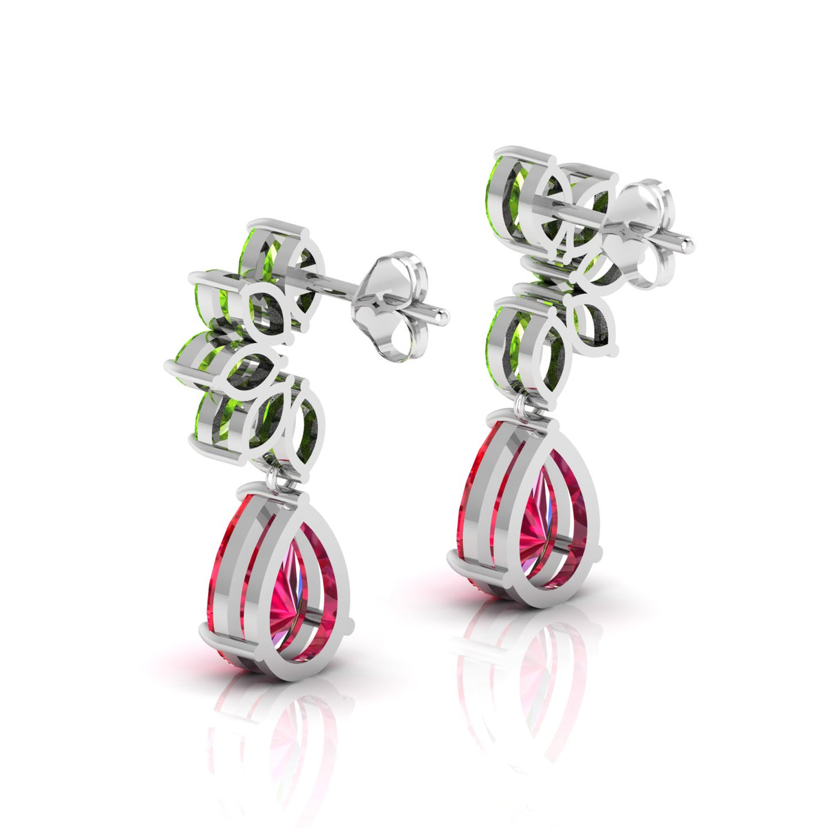 Sterling Silver Ruby & Peridot Tear Drop Earrings