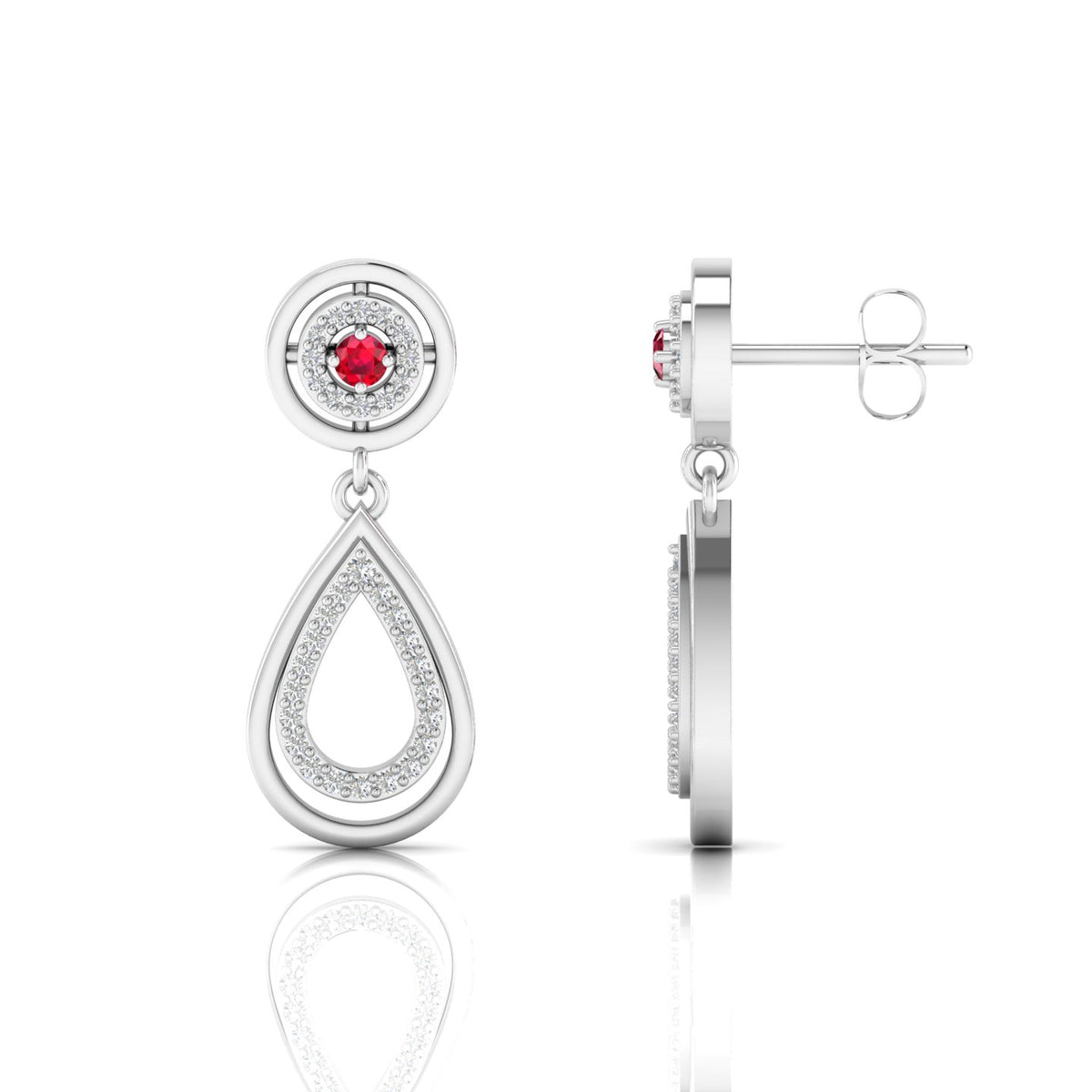 Ruby Teardrop Sterling Silver Dangle Earrings