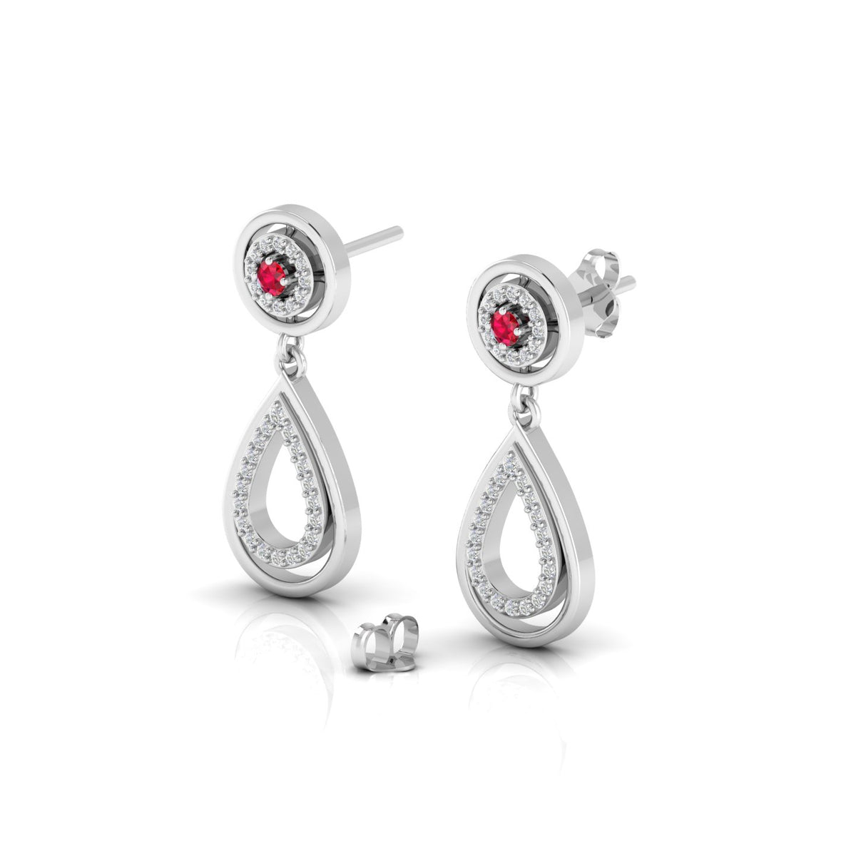 Ruby Teardrop Sterling Silver Dangle Earrings