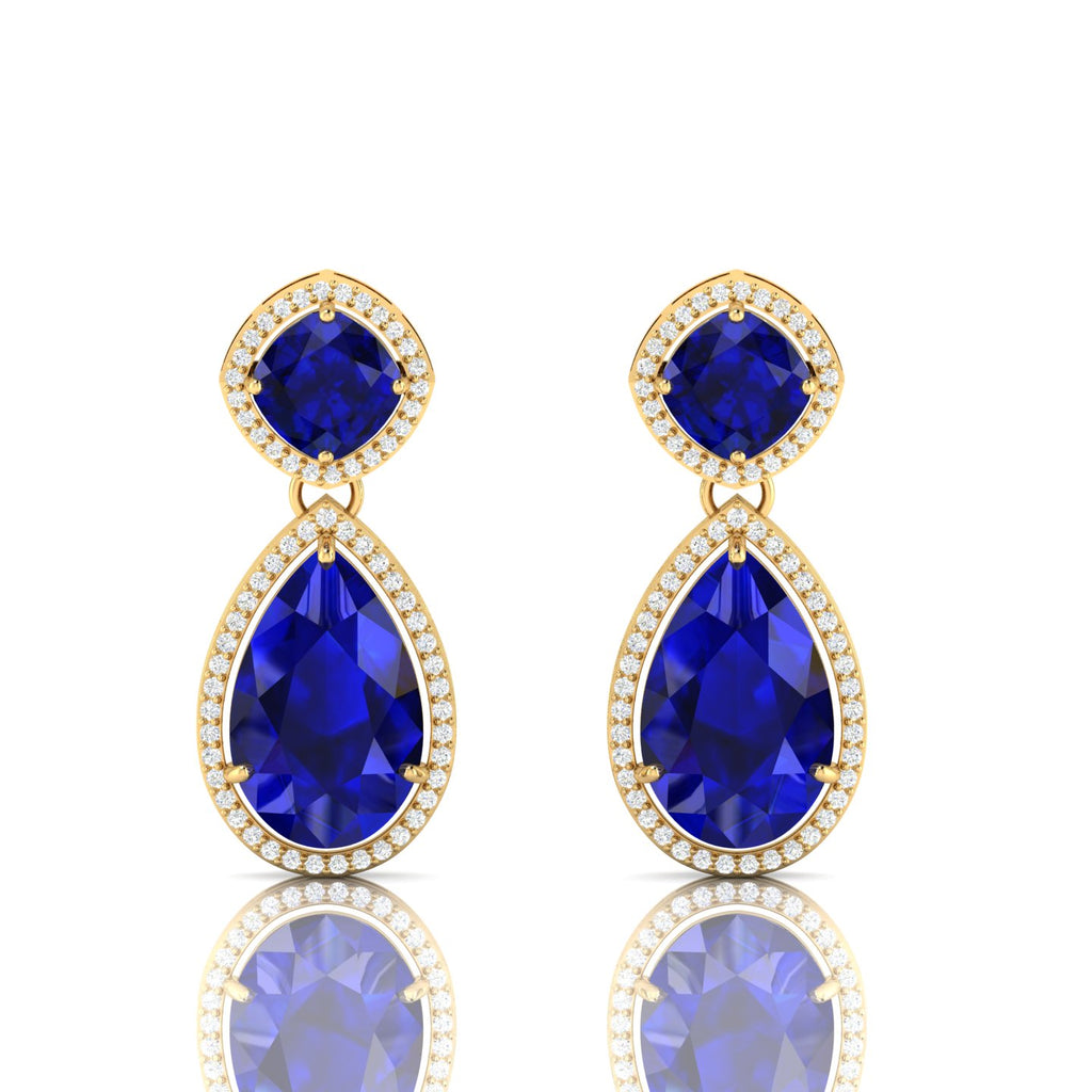 Tear Drop Gold Plated Dangle Blue Sapphire Earrings