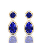 Tear Drop Gold Plated Dangle Blue Sapphire Earrings