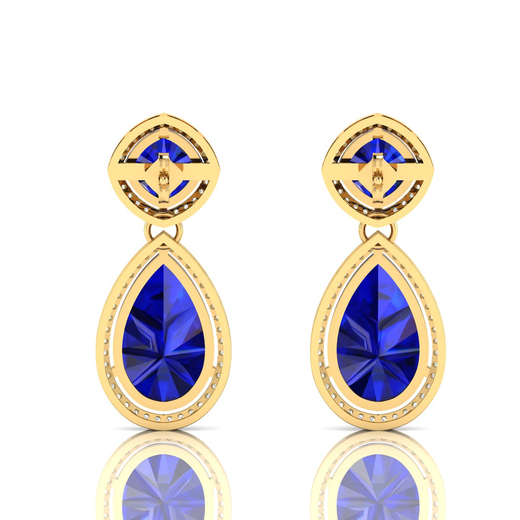 Tear Drop Gold Plated Dangle Blue Sapphire Earrings