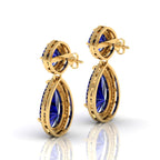 Tear Drop Gold Plated Dangle Blue Sapphire Earrings