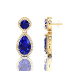 Tear Drop Gold Plated Dangle Blue Sapphire Earrings