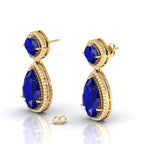 Tear Drop Gold Plated Dangle Blue Sapphire Earrings