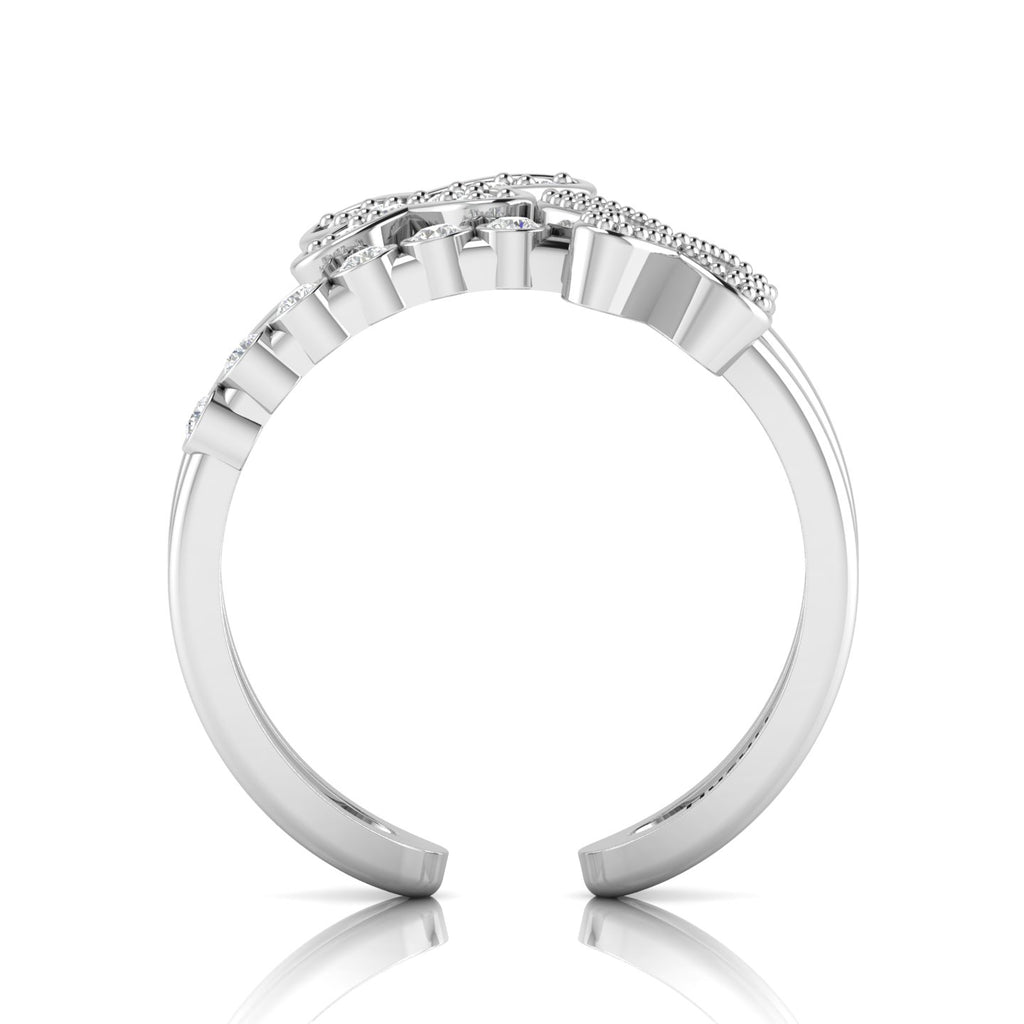 Silver Diamond Double Band Butterfly Adjustable Ring
