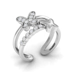 Silver Diamond Double Band Butterfly Adjustable Ring