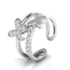 Silver Diamond Double Band Butterfly Adjustable Ring
