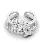 Silver Diamond Double Band Butterfly Adjustable Ring