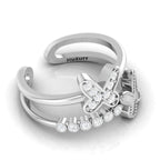 Silver Diamond Double Band Butterfly Adjustable Ring