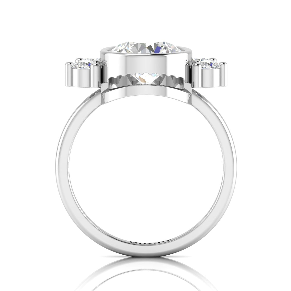 Silver Round Diamond Crown Solitaire Ring