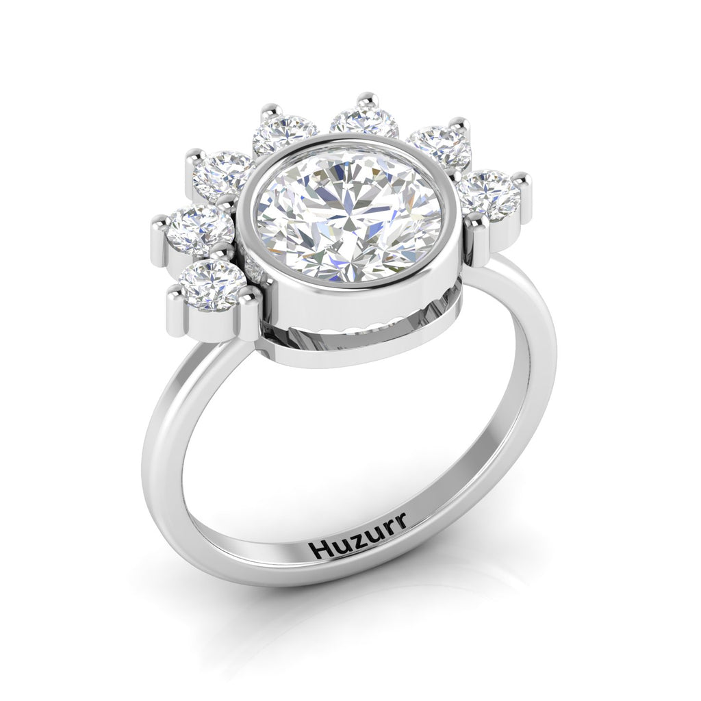Silver Round Diamond Crown Solitaire Ring