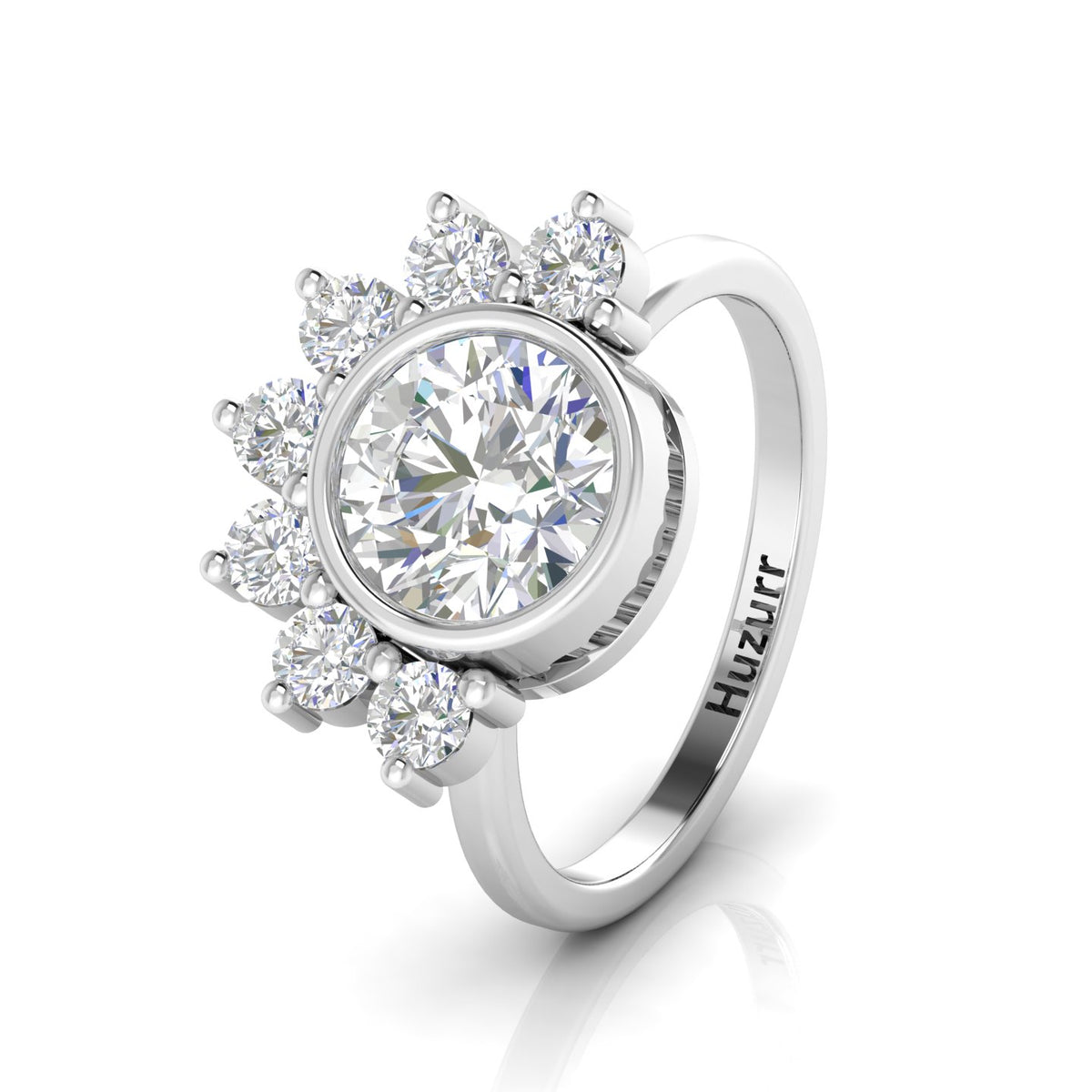Silver Round Diamond Crown Solitaire Ring