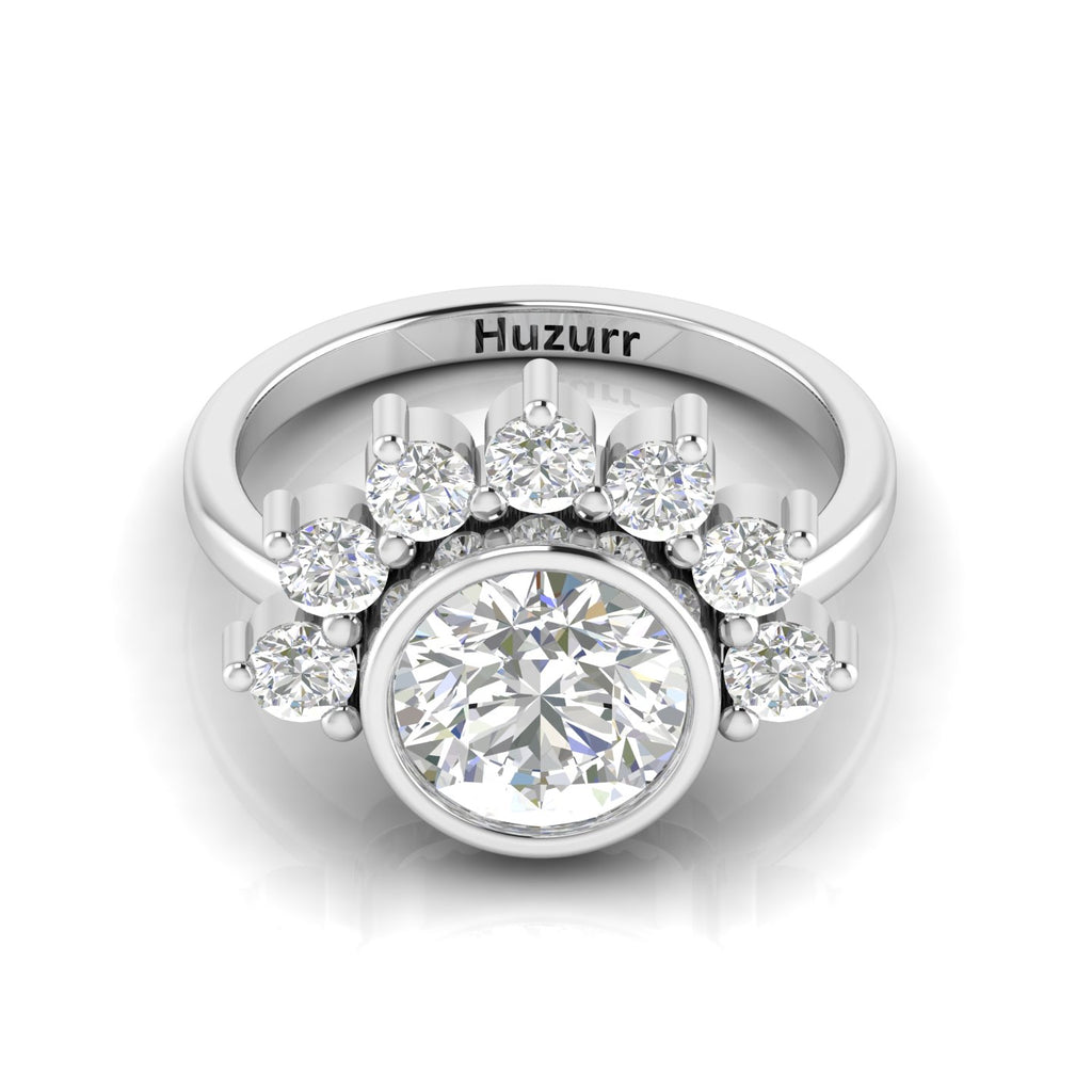 Silver Round Diamond Crown Solitaire Ring
