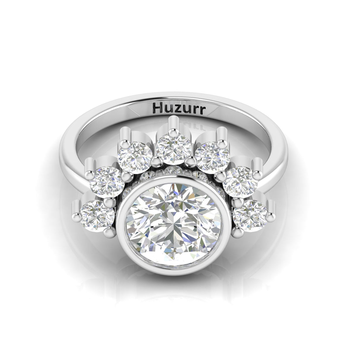 Silver Round Diamond Crown Solitaire Ring