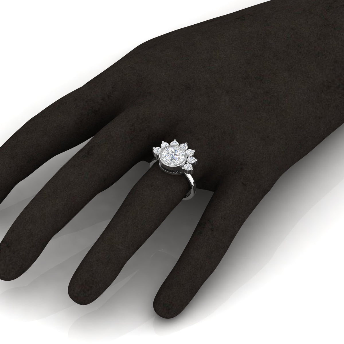 Silver Round Diamond Crown Solitaire Ring