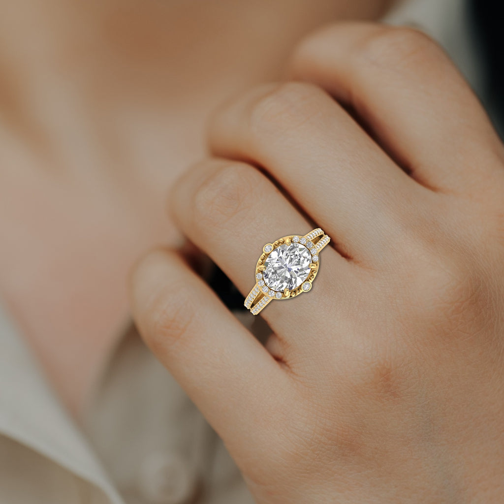 Oval Diamond Solitaire Gold Plated Halo Ring