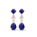 Rose Gold Drop Earrings With Square And Pear Sapphire