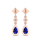 Rose Gold Drop Earrings With Square And Pear Sapphire