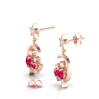 Rose Gold Plated Star Cat On Moon Drop Ruby & Diamond Earrings