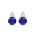 Modern Silver Round Sapphire Drop Diamond Earrings