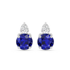 Modern Silver Round Sapphire Drop Diamond Earrings