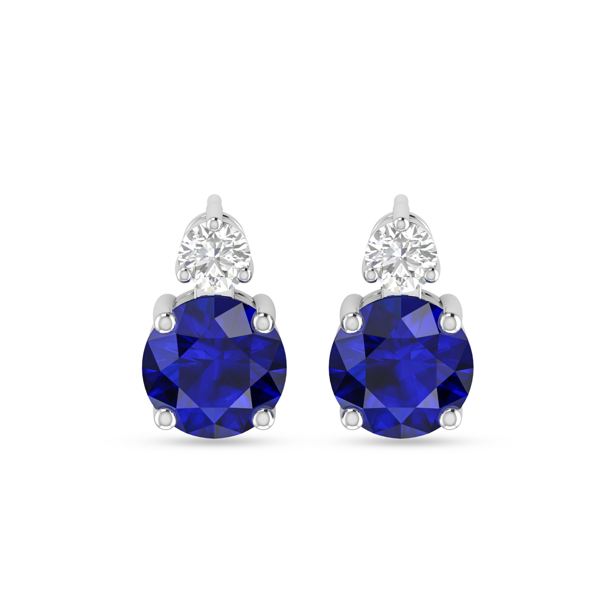 Modern Silver Round Sapphire Drop Diamond Earrings