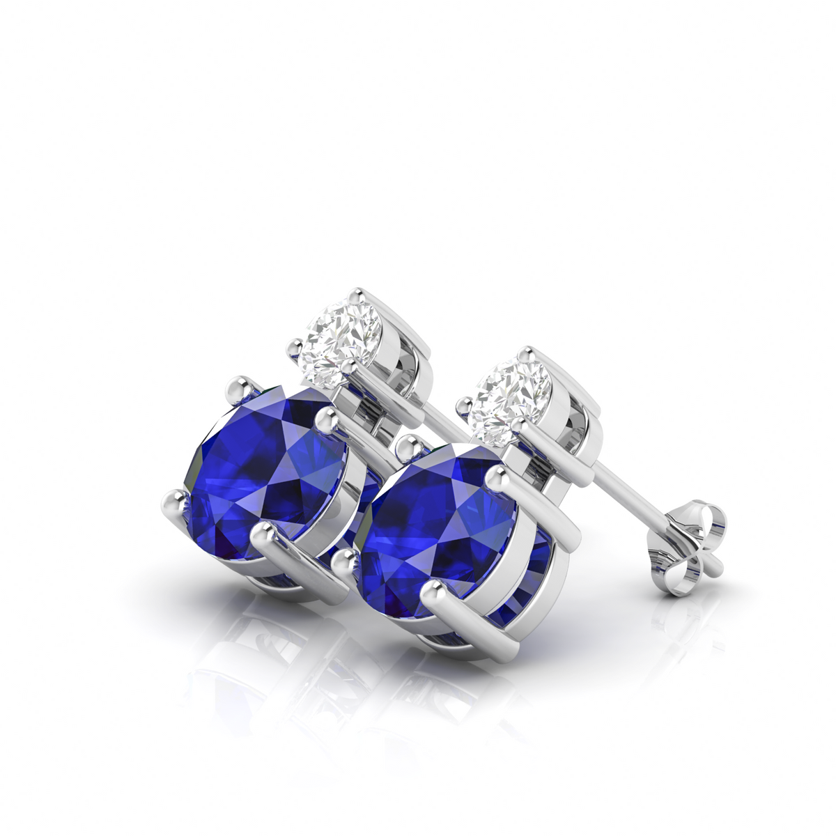 Modern Silver Round Sapphire Drop Diamond Earrings